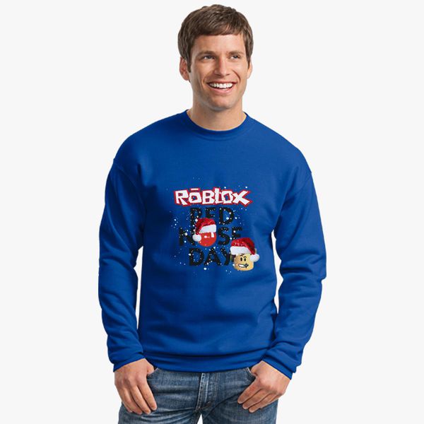 Roblox Christmas Design Red Nose Day Crewneck Sweatshirt Hoodiego Com - orange hoodie roblox orange shirt template