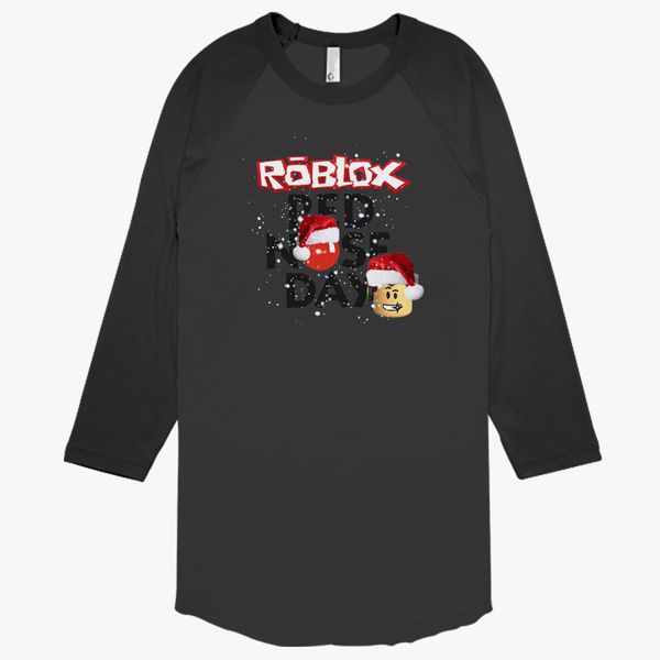 Roblox Christmas Design Red Nose Day Baseball T Shirt Hoodiego Com - black and red roblox shirt
